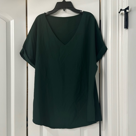 V Neck Cotton Smock Blouse Dark Green